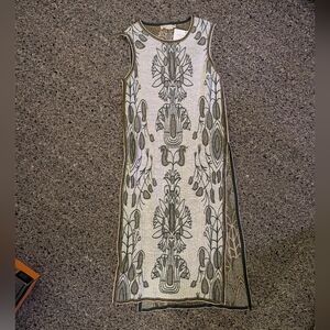 Tory Burch Cream and Olive Patterned Knit Sleeveless Dress